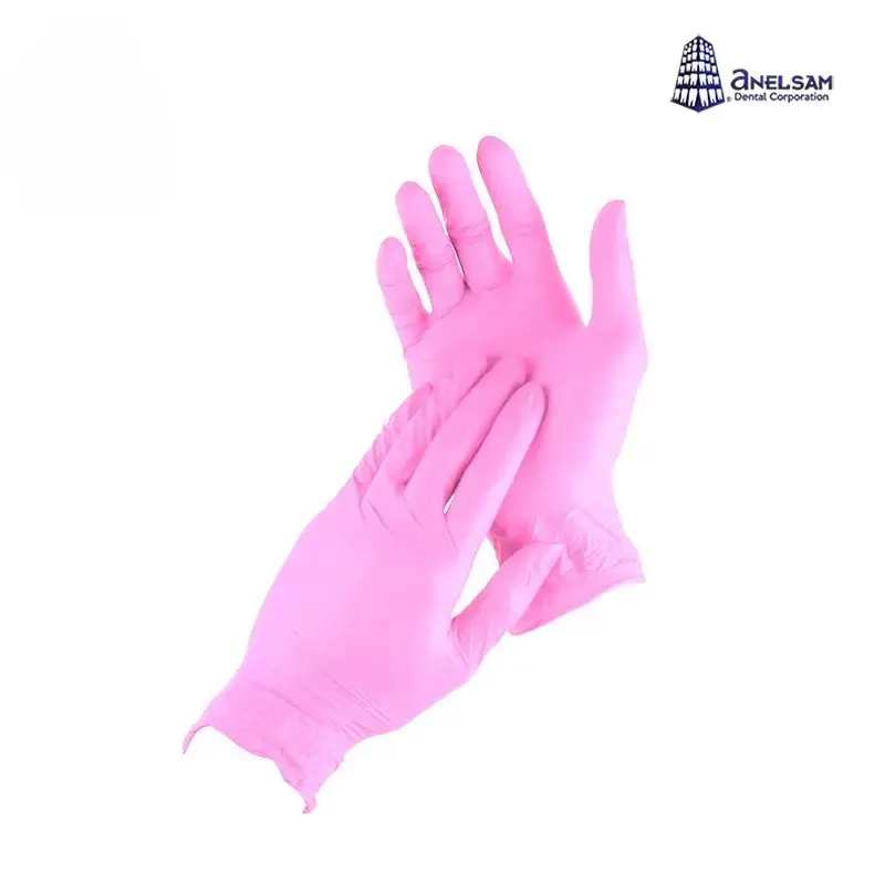 GUANTES ROSAS DE NITRILO CHICO CON 100 PIEZAS ANELSAM 