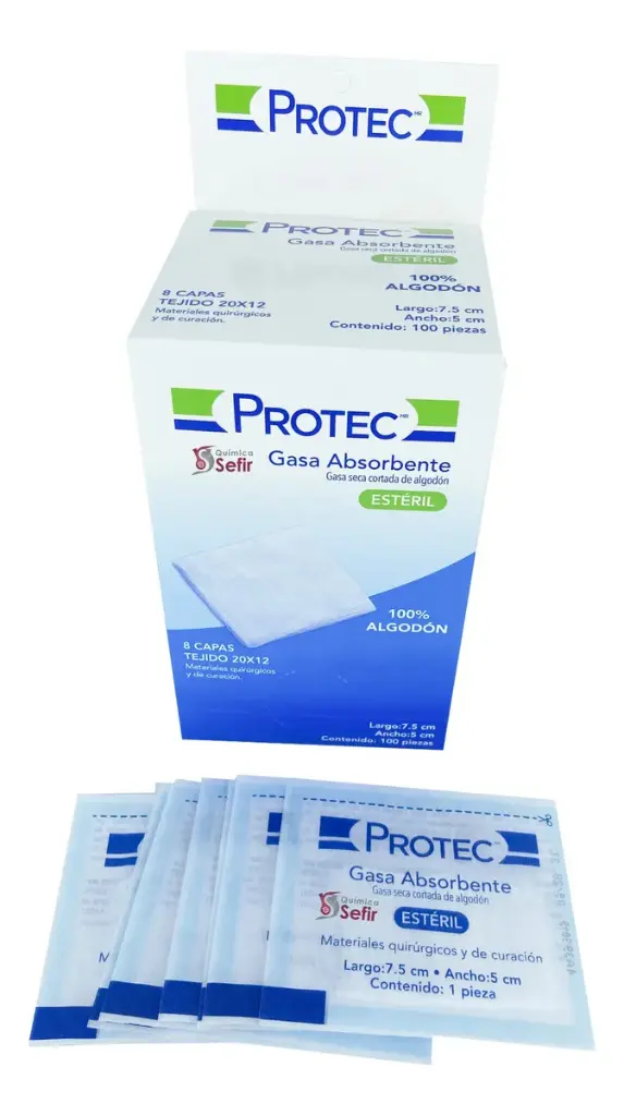 Gasa Seca Estéril Absorbente 7.5cm X 5cm Protec Gasa Estéril