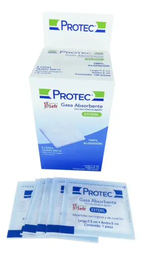 Gasa Seca Estéril Absorbente 7.5cm X 5cm Protec Gasa Estéril
